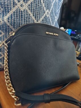 Michael Kors Black Dome Crossbody with Gold Chain